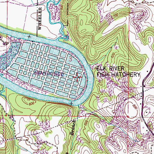 Topographic Map of Elk River Fish Hatchery, AL