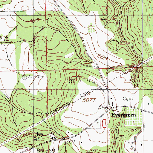 Topographic Map of Evergreen Lookout Tower, AL