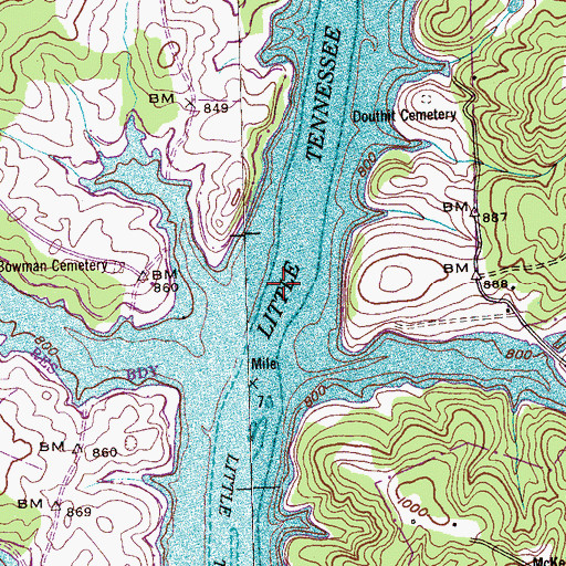 Topographic Map of Coyatee Ford (historical), TN
