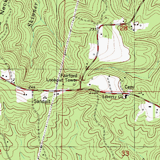 Topographic Map of Fairford Fire Tower, AL