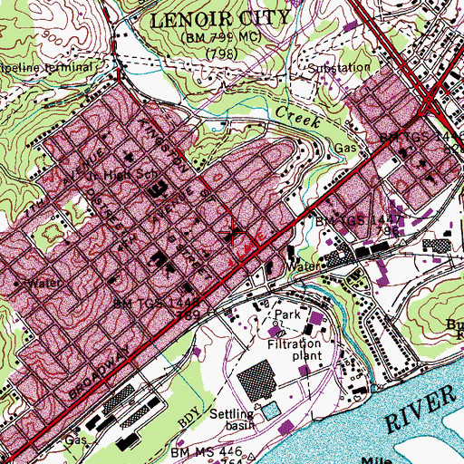 Topographic Map of First Baptist Church, TN