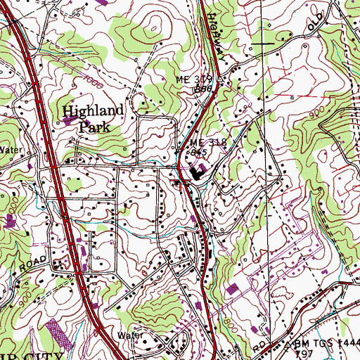 Topographic Map of Highland Park Baptist Church, TN