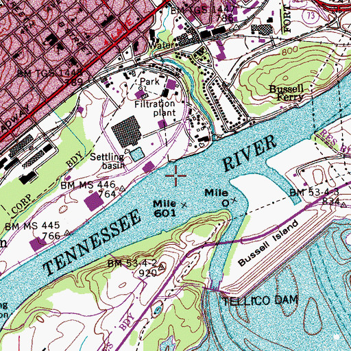 Topographic Map of Lenoirs Shoals, TN