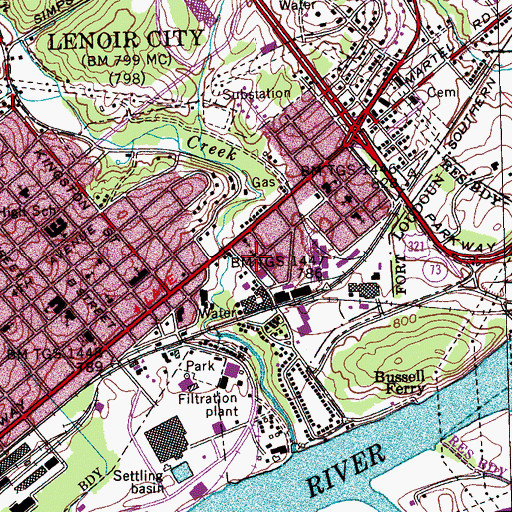 Topographic Map of Lenoir City Primitive Baptist Church, TN