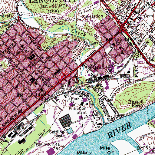 Topographic Map of Lenoir Mill, TN