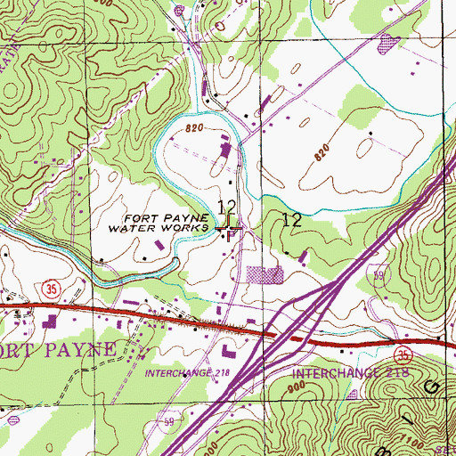 Topographic Map of Fort Payne Water Works, AL
