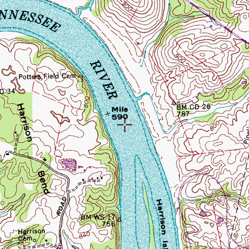 Topographic Map of Moores Ferry (historical), TN