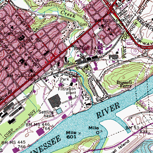 Topographic Map of Nelson Street Baptist Church, TN