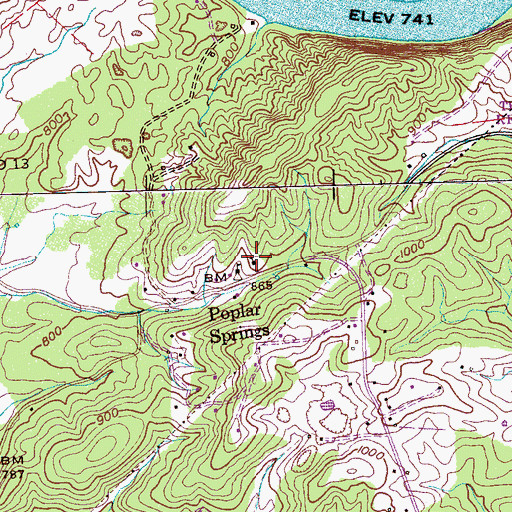 Topographic Map of Poplar Springs Baptist Church, TN