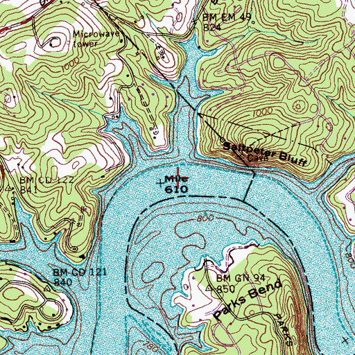 Topographic Map of Parks Ferry (historical), TN