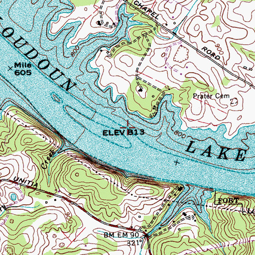 Topographic Map of Sister Island Shoals, TN