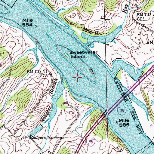 Topographic Map of Sweet Water Shoals, TN