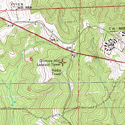 Topographic Map of Gilmore Hill Lookout Tower, AL