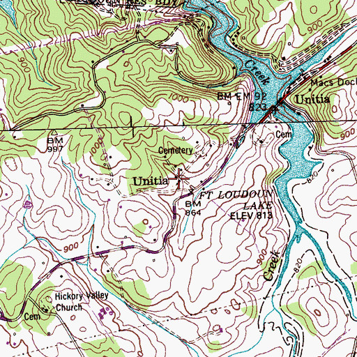 Topographic Map of Unitia Methodist Church, TN