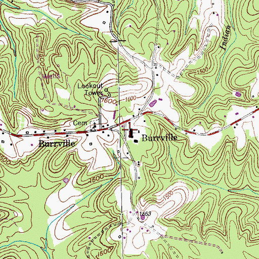 Topographic Map of Burrville Elementary School, TN