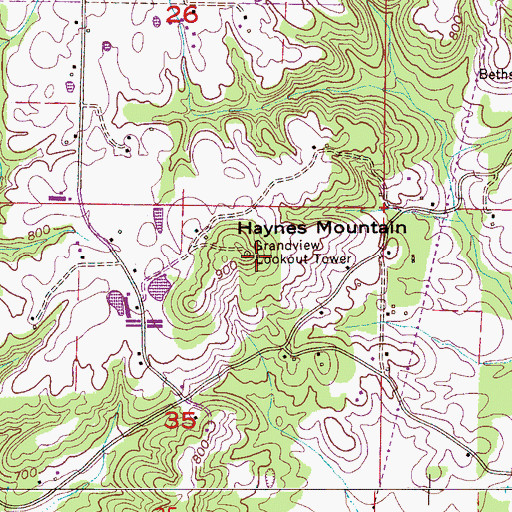 Topographic Map of Grandview Lookout Tower, AL