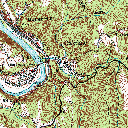 Topographic Map of Oakdale High School, TN