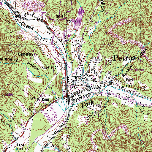 Topographic Map of Petros High School, TN
