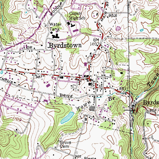 Topographic Map of Byrdstown First Baptist Church, TN