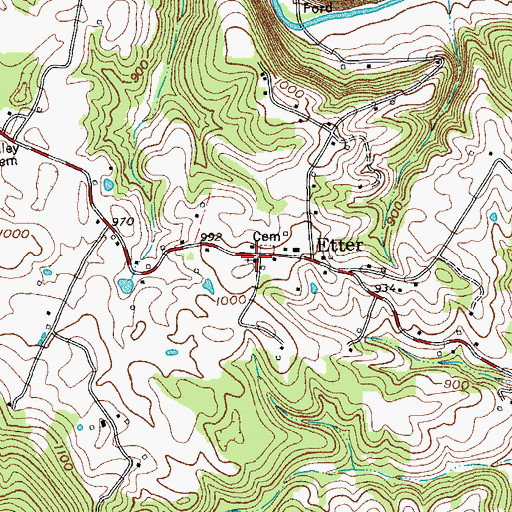 Topographic Map of Etter Baptist Church, TN