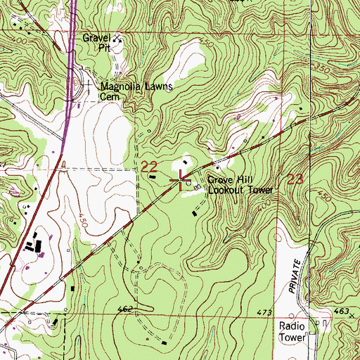 Topographic Map of Grove Hill Lookout Tower, AL