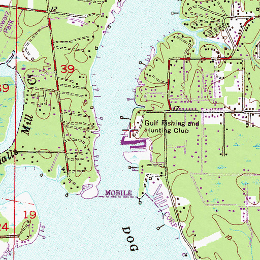 Topographic Map of Gulf Fishing and Hunting Club, AL