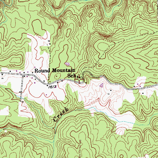 Topographic Map of Round Mountain Baptist Church, TN
