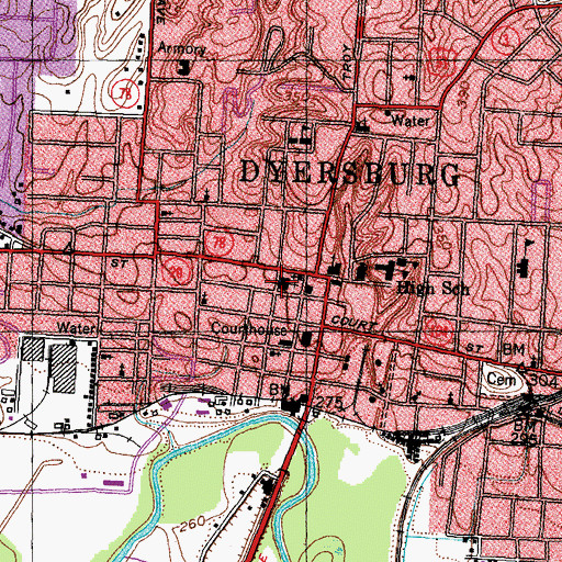 Topographic Map of Dyersburg First Baptist Church, TN