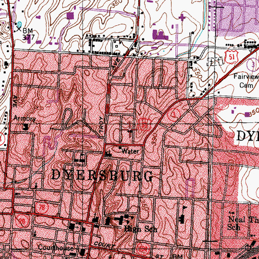 Topographic Map of Hillcrest Baptist Church, TN