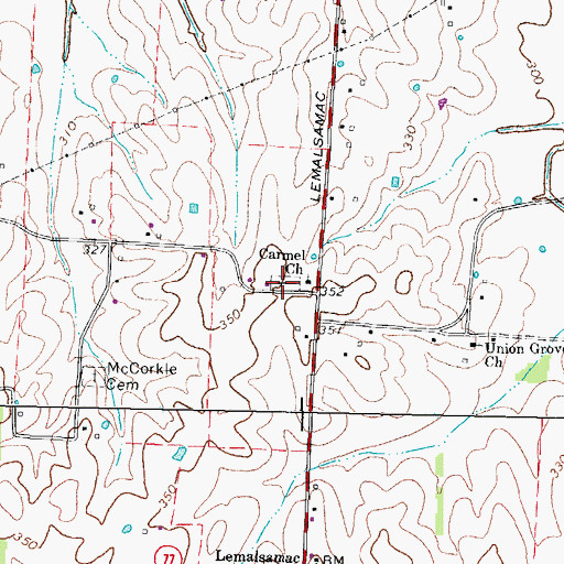 Topographic Map of Mount Carmel Cemetery, TN