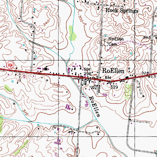 Topographic Map of Roellen Baptist Church, TN