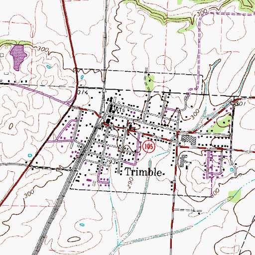 Topographic Map of Trimble First Baptist Church, TN