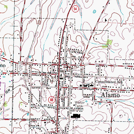 Topographic Map of Alamo First Baptist Church, TN