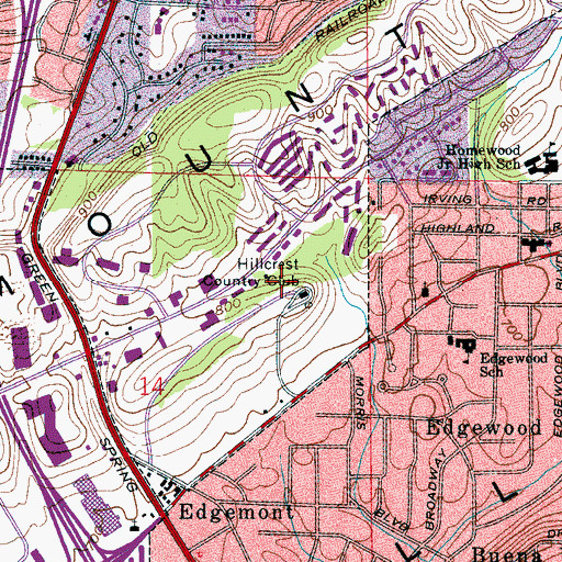 Topographic Map of Hillcrest Country Club, AL