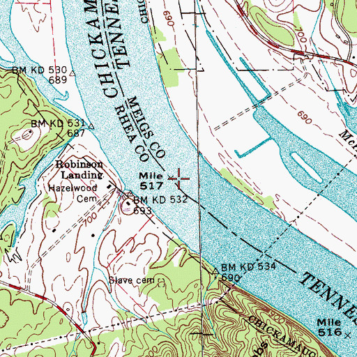 Topographic Map of Hazelrigs Ferry (historical), TN