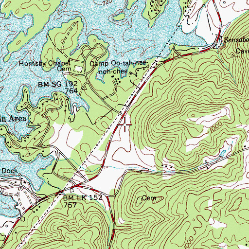 Topographic Map of Hornsbys Chapel Methodist Church (historical), TN