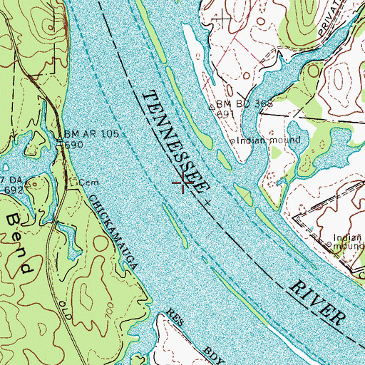 Topographic Map of Leas Shoals, TN