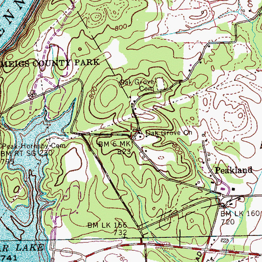 Topographic Map of Oak Grove School (historical), TN