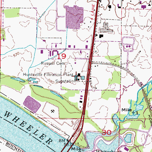 Topographic Map of Huntsville Filtration Plant, AL