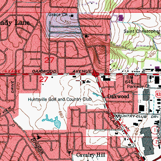 Topographic Map of Huntsville Golf and Country Club, AL