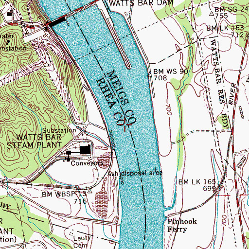 Topographic Map of Waltons Islands (historical), TN