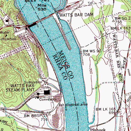 Topographic Map of Waltons Shoals, TN