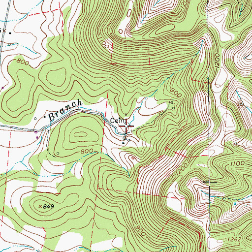 Topographic Map of Alexander Cemetery, TN