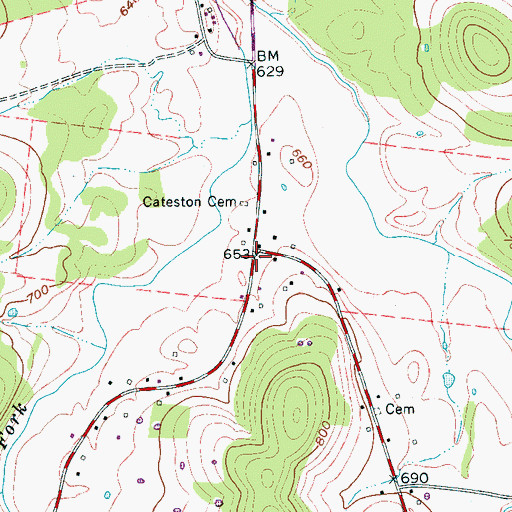 Topographic Map of Cateston, TN