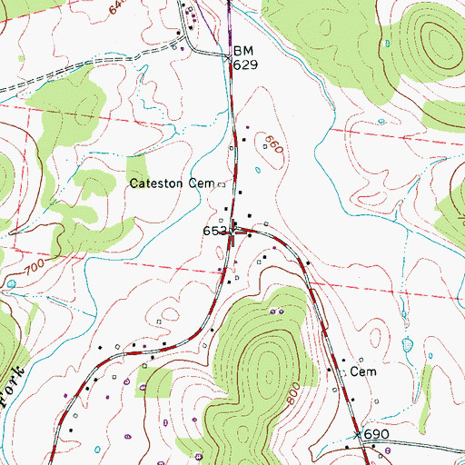 Topographic Map of Cateston, TN