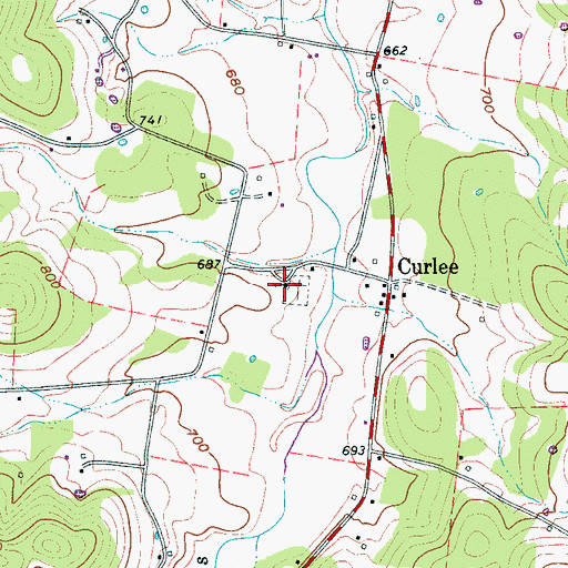 Topographic Map of Curlee Church of Christ, TN
