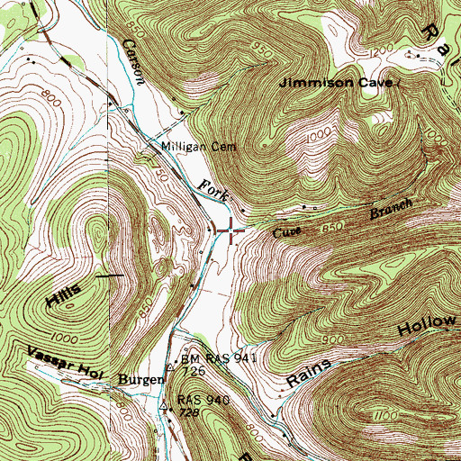 Topographic Map of Cave Hollow, TN