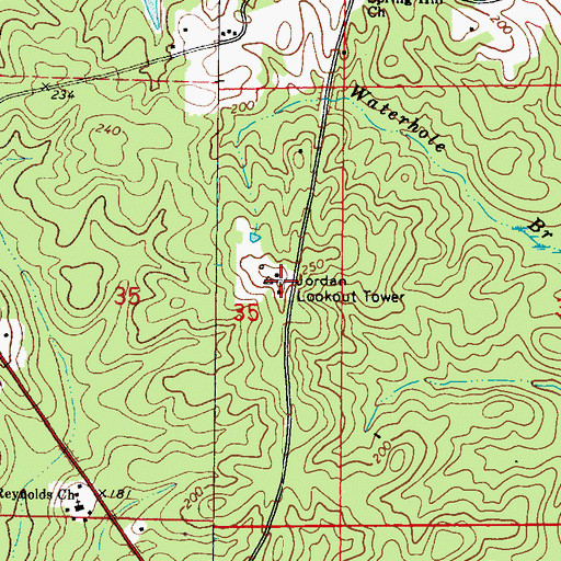 Topographic Map of Jordan Lookout Tower, AL