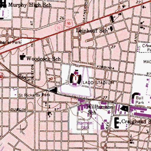 Topographic Map of Ladd Memorial Stadium, AL