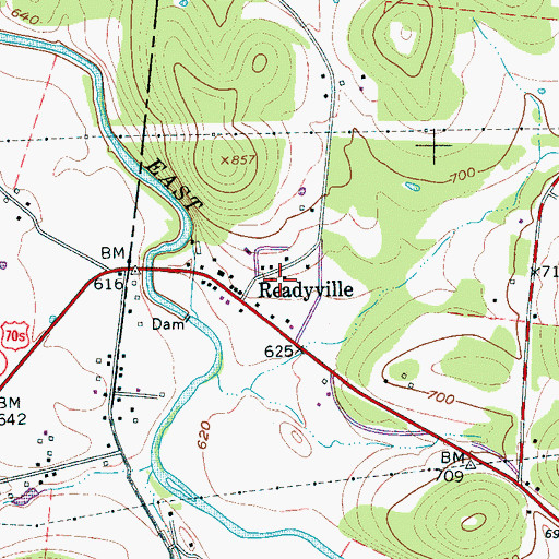 Topographic Map of Readyville High School (historical), TN